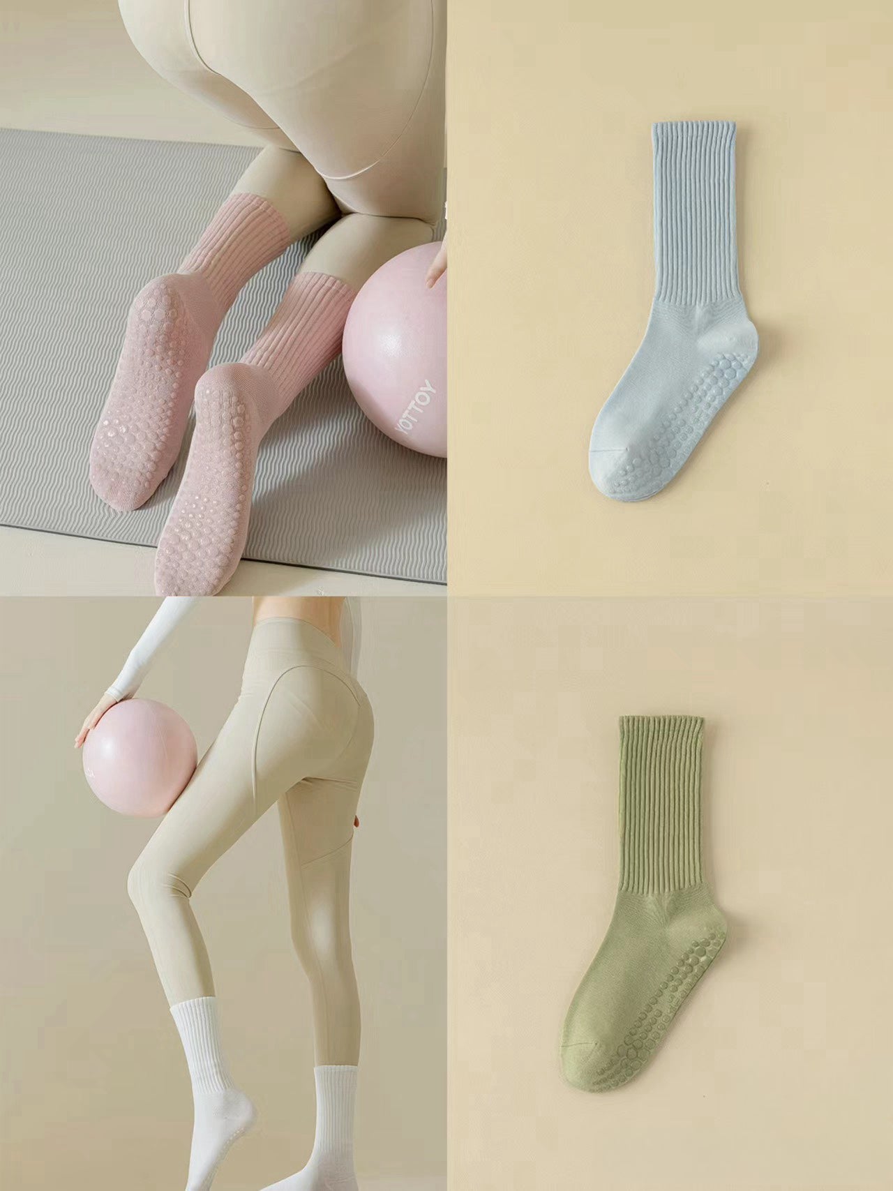 Macaron color Pilates/yoga socks mid-tube non-slip